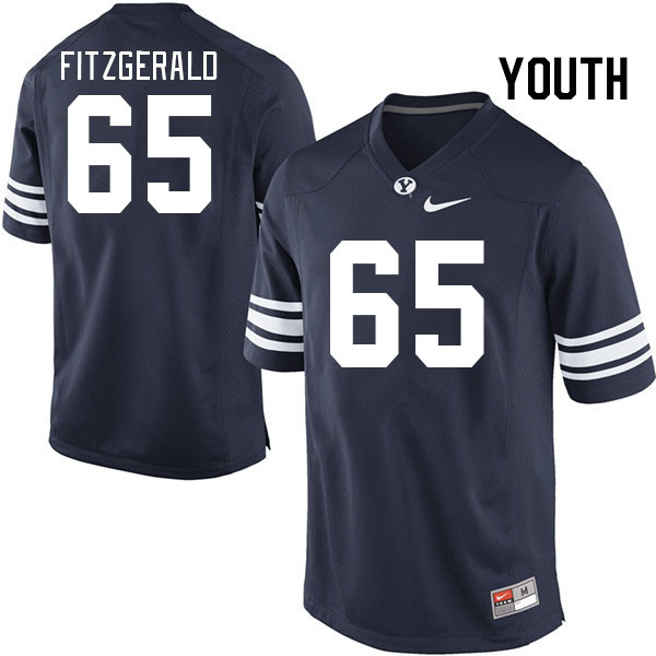 Youth #65 Ian Fitzgerald BYU Cougars College Football Jerseys Stitched-Navy - Click Image to Close